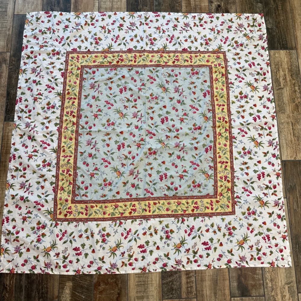 Williams Sonoma Tablecloth 54x54 Cotton Berry Vine Floral French Country Cream